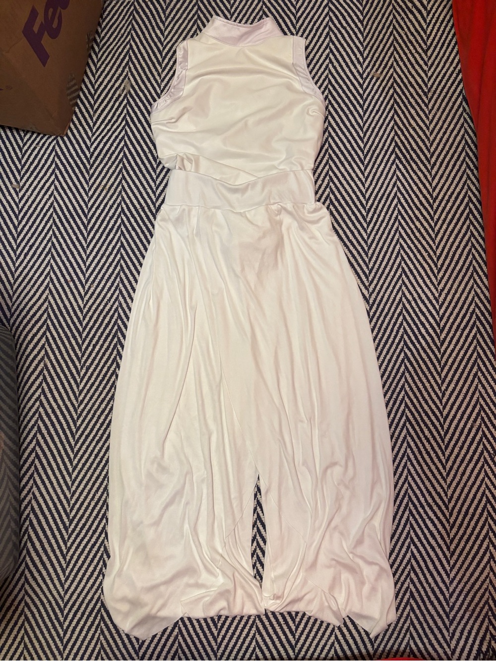 Sleeveless White Women’s Leotard and Flowy Pant Set